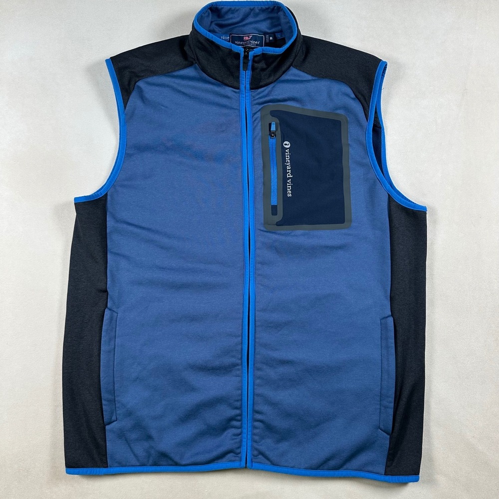 Vineyard Vines Vest Mens Medium Performance Full Zip Blue Black 100269 Pocket
